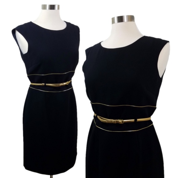 Tahari Dresses & Skirts - Tahari Black Gold Belted Sheath Cocktail Dress